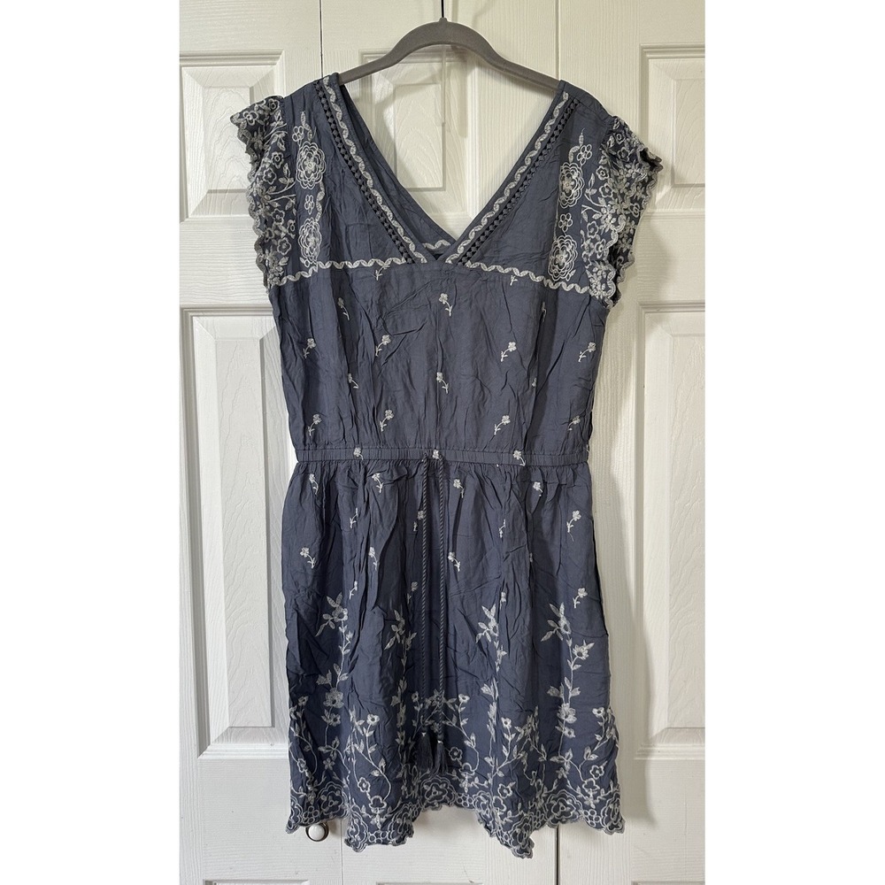 Abercrombie & Fitch Blue Embroidered Peasant Mini Dress XL Embroidered